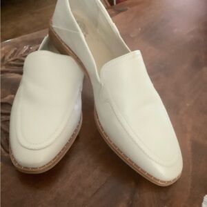 New Vince Camuto White Leather Slip-On Loafers with Tan Soles